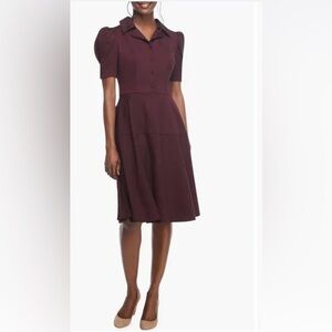 Gal Meets Glam Nina Twill Fit & Flare Puff Sleeve Dress